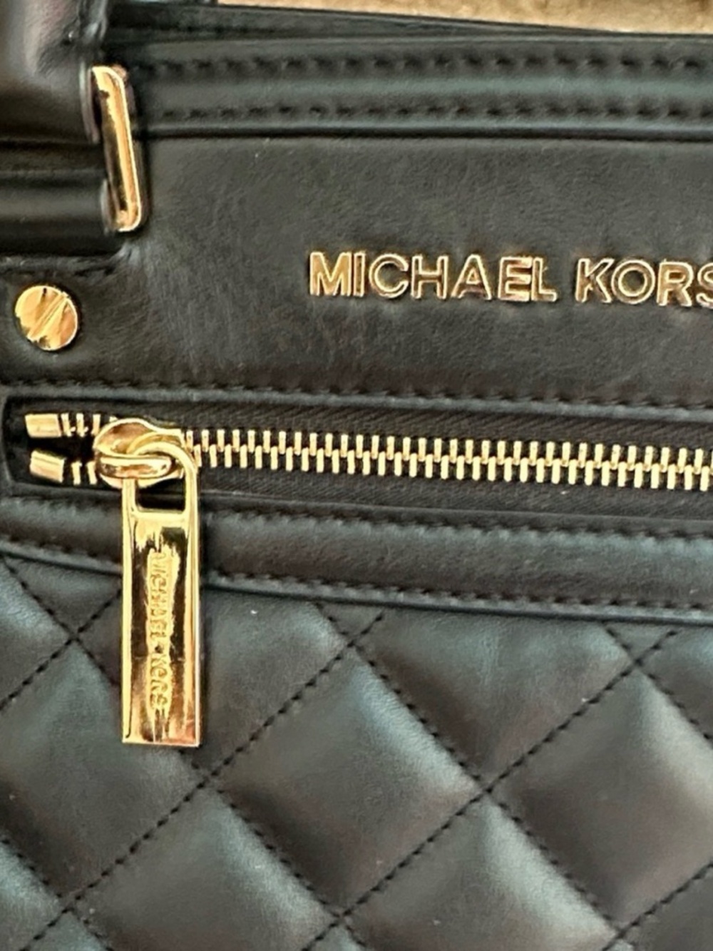 Michael Kors Black Quilted Leather Satchel with Gold Hardware - Picture 2 of 8